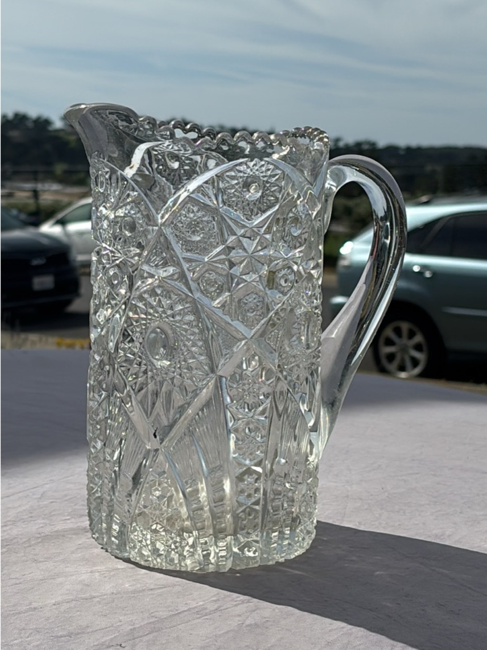 Cut Glass Pitcher - Clear Pressed Glass Decorative Pitcher